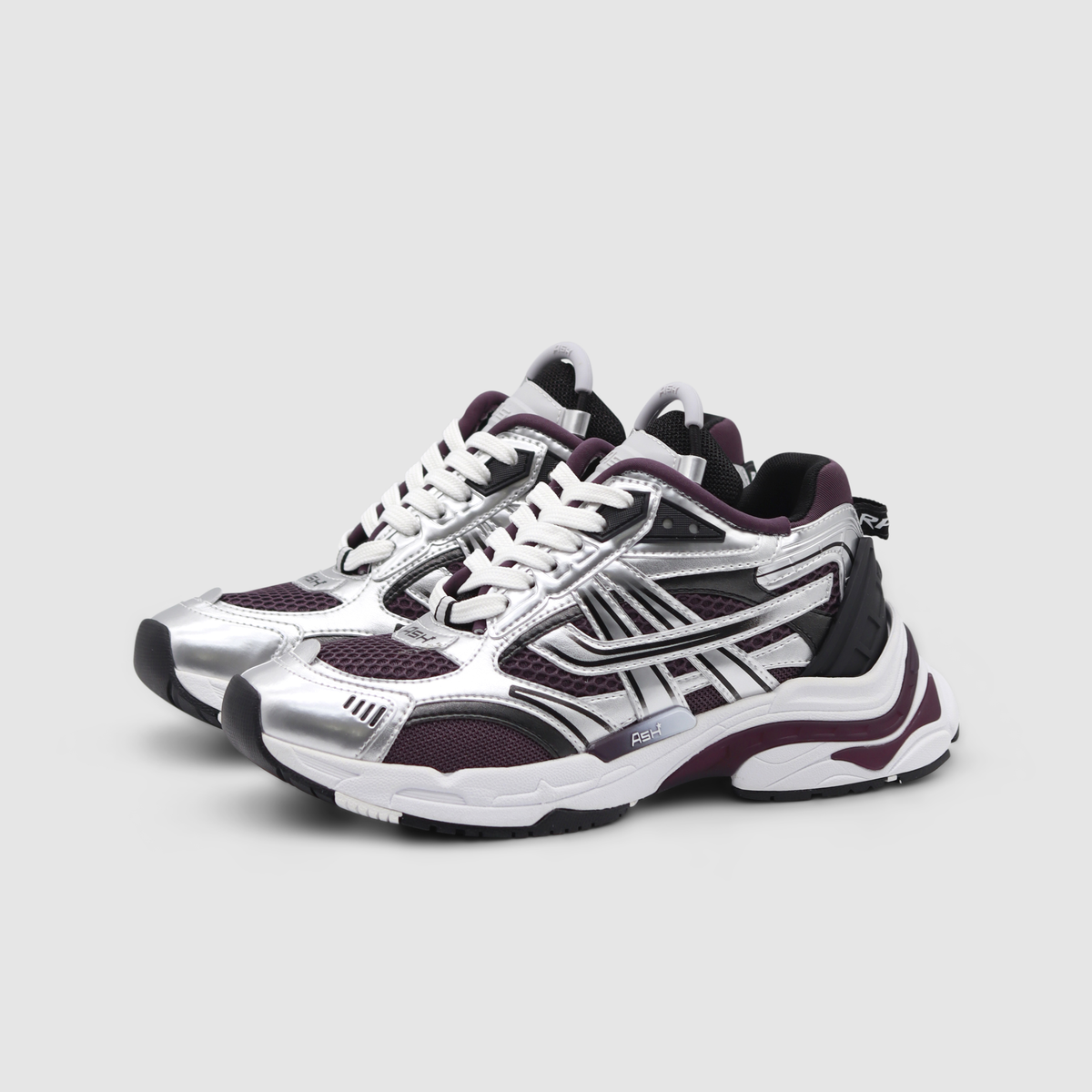 Ash Race Sneaker Patent Silver Black Plum Marandino