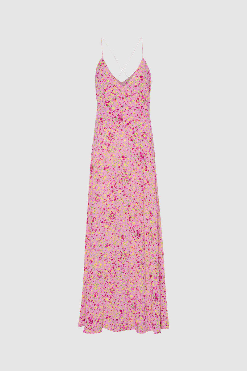 Jacquard Maxi Slip Dress Pink Print