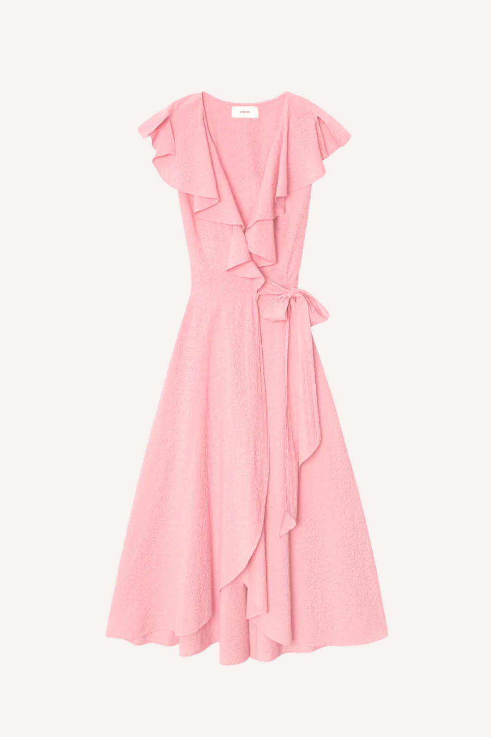 Fließendes Wickelkleid mit V-Ausschnitt, mehrlagigen Rüschen, zarten Cap-Sleeves und Bindegürtel aus gleichem Stoff