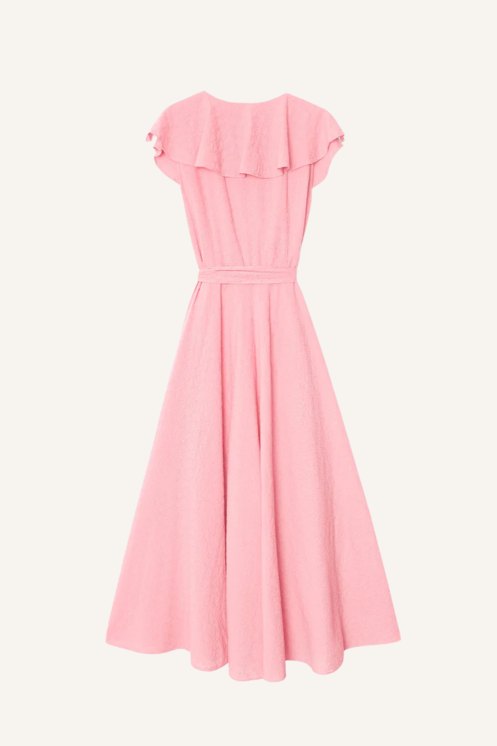Fließendes Wickelkleid mit V-Ausschnitt, mehrlagigen Rüschen, zarten Cap-Sleeves und Bindegürtel aus gleichem Stoff
