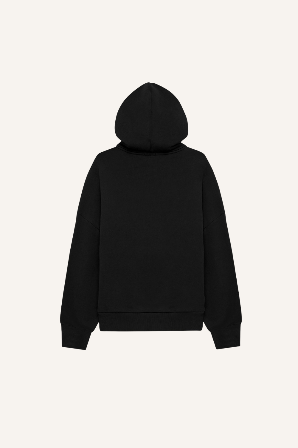 Schwarzer Hoodie aus ungebürstetem Sweatshirtstoff mit Kapuze, Kordelzug mit Metallösen, gerippten Bündchen und Saum sowie "Floating Dreams" Stickerei auf der Brust in Ton-in-Ton Optik