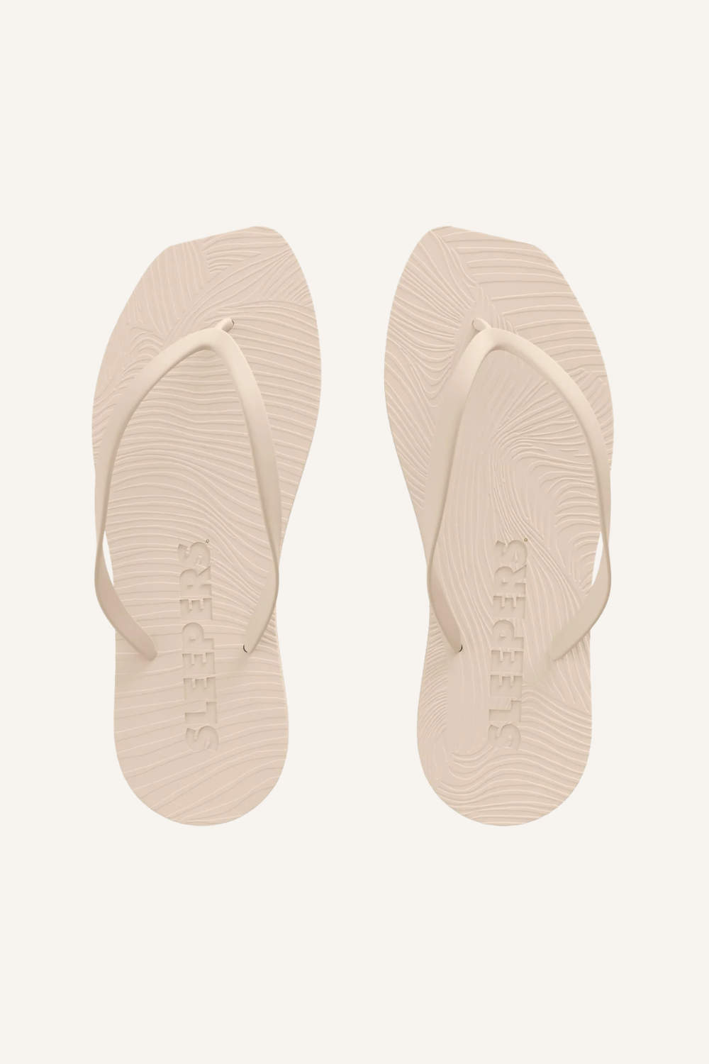 Beige Flip-Flop mit gewölbter Plateausohle aus Naturkautschuk und Riemen, Fußbett mit Blattmuster bedruckt