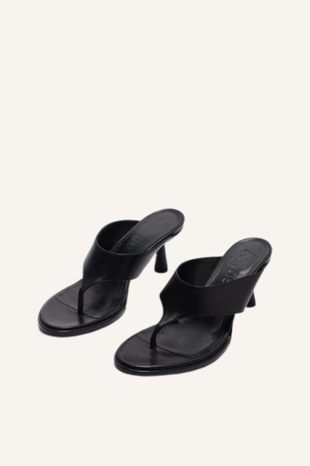 Schwarze Zehensandale mit breitem V-förmigem Riemen, Zehensteg und kantigem Stiletto-Absatz