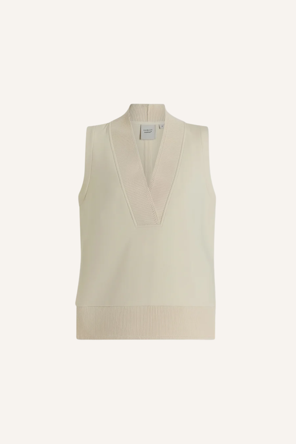 Ärmelloses Sweat-Top in Longline-Silhouette mit tiefem V-Ausschnitt und breitem, fein gestricktem Bündchen am Saum und Ausschnitt