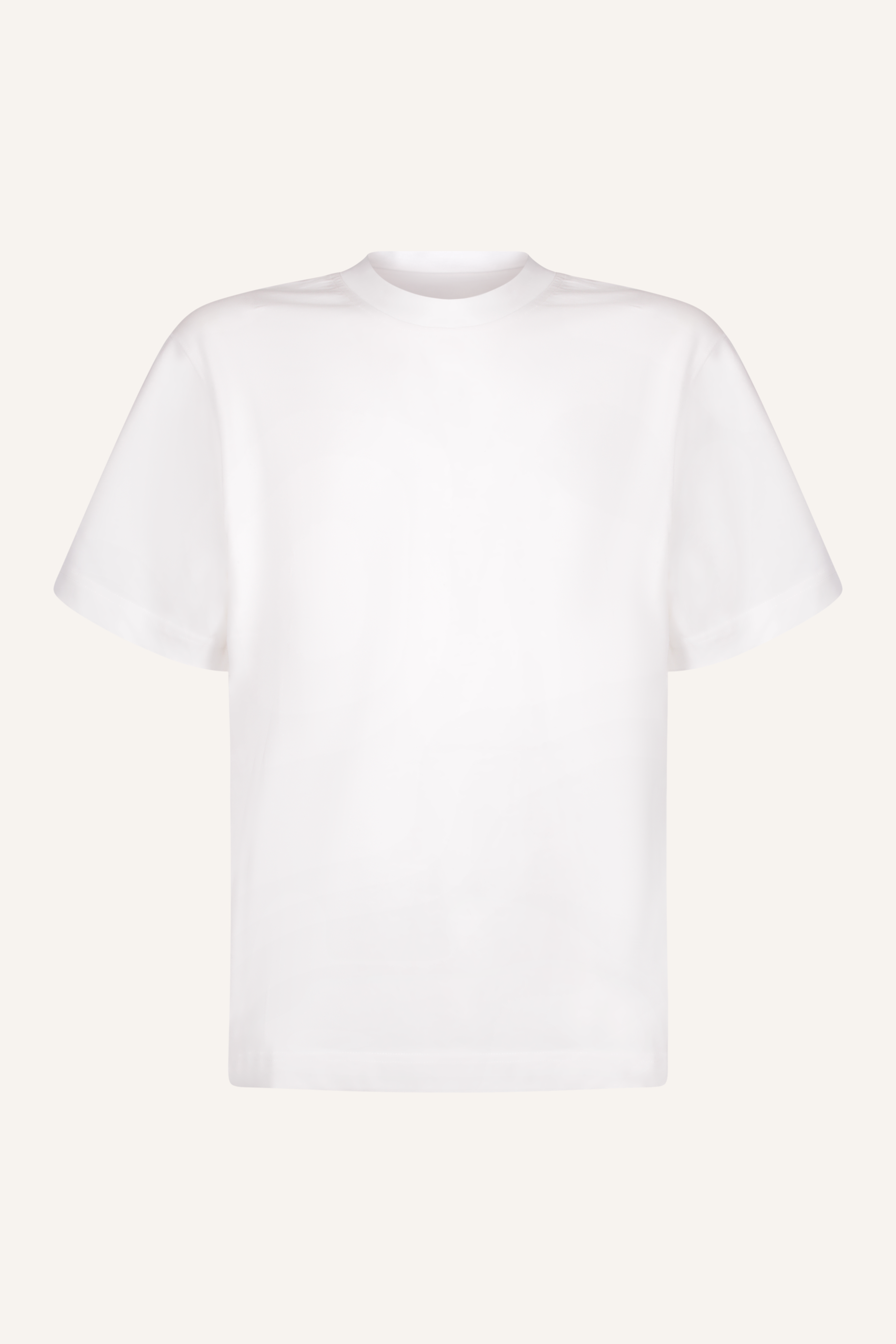 Weißes T-Shirt aus weichem Baumwoll-Jersey mit entspannter Silhouette und gesticktem Logo unter einem großen, rechteckigen, hellen Muster auf dem Rücken