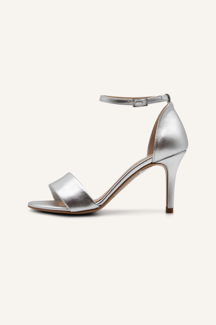 Sandalen Donna Argento aus metallisch-silberfarbenem Leder