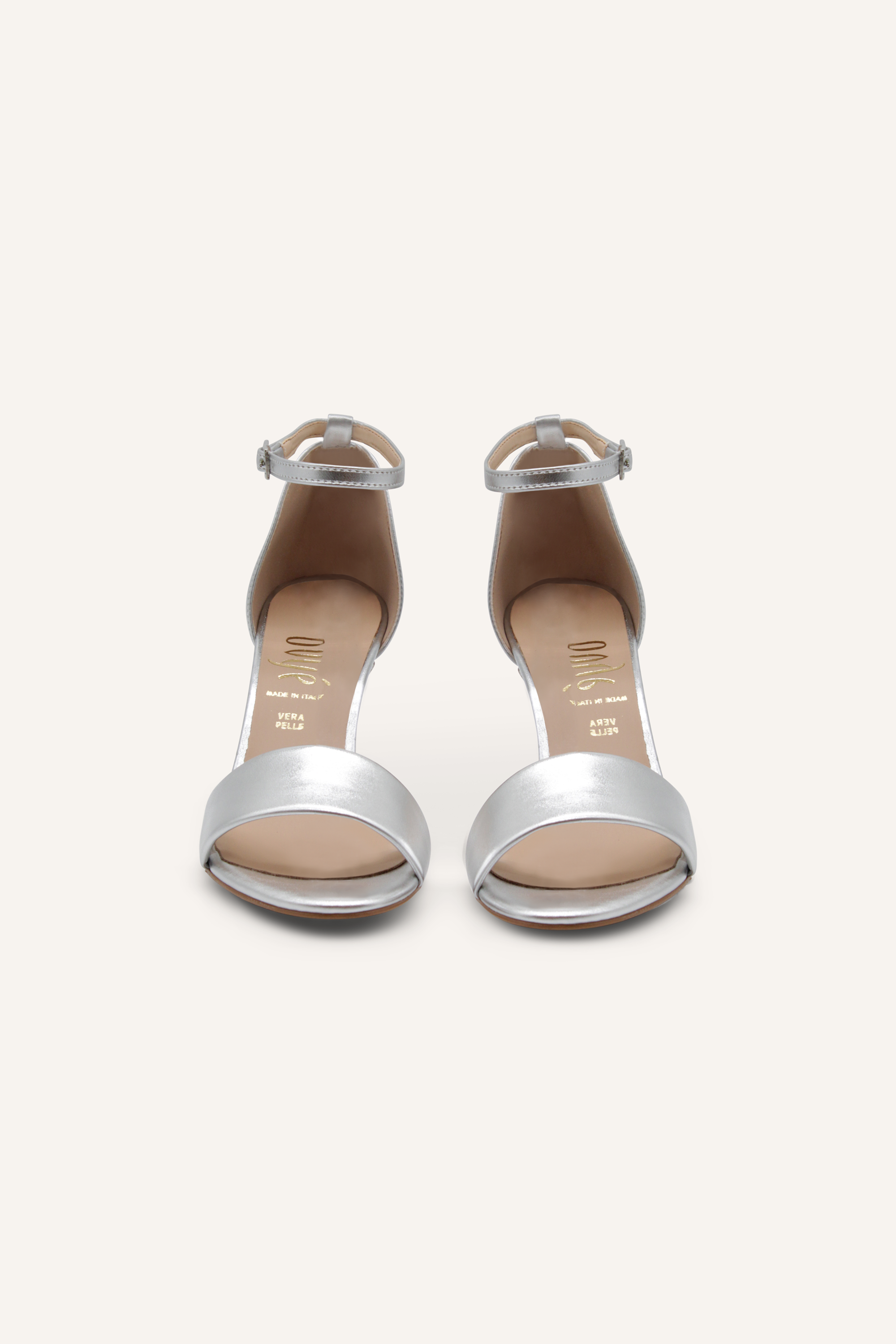 Sandalen Donna Argento aus metallisch-silberfarbenem Leder