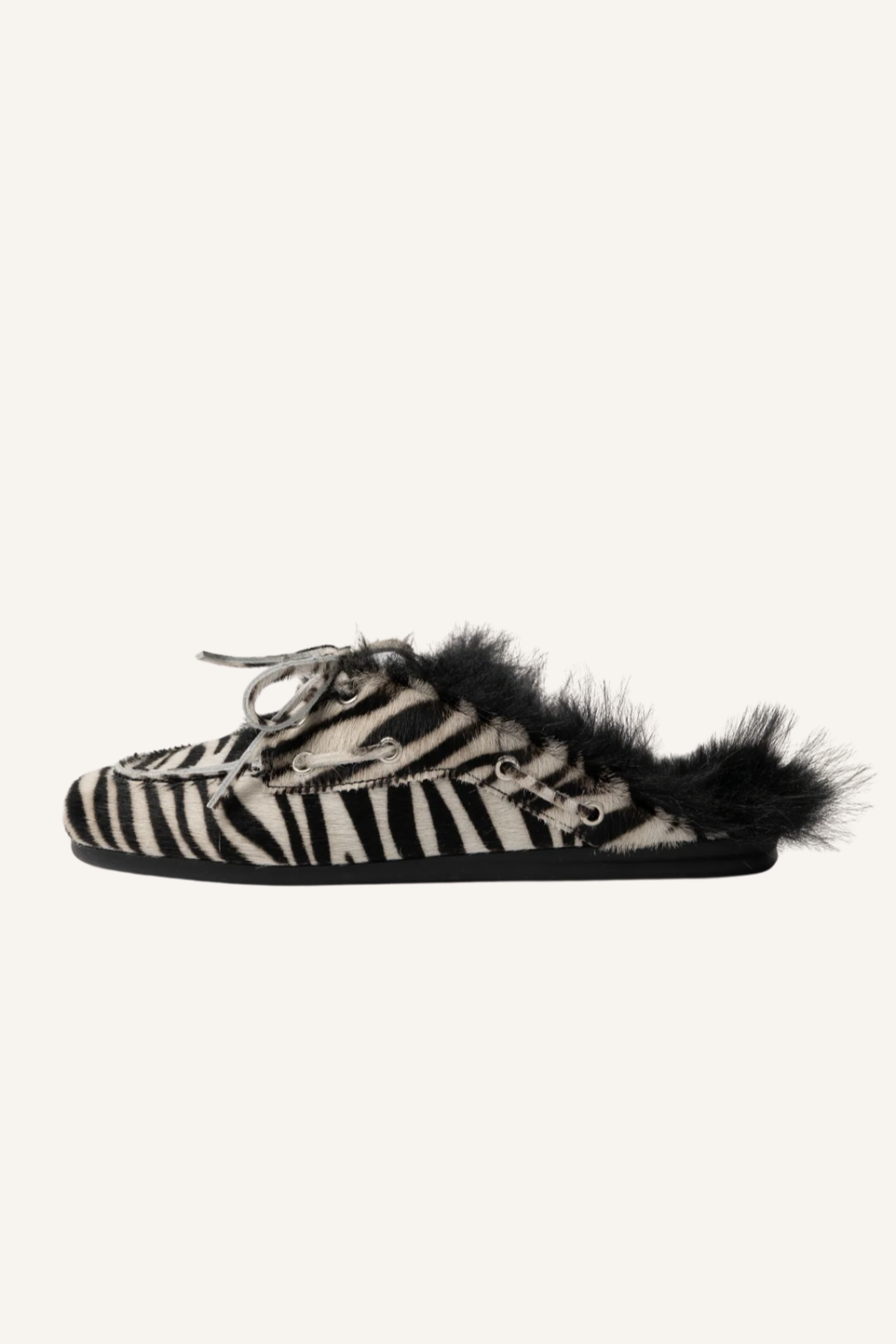 Boat Loafer Mule Hairy Fur Zebra