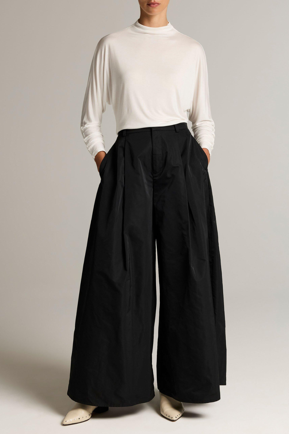 Longsleeve Draped Funnel-Neck in Ivory