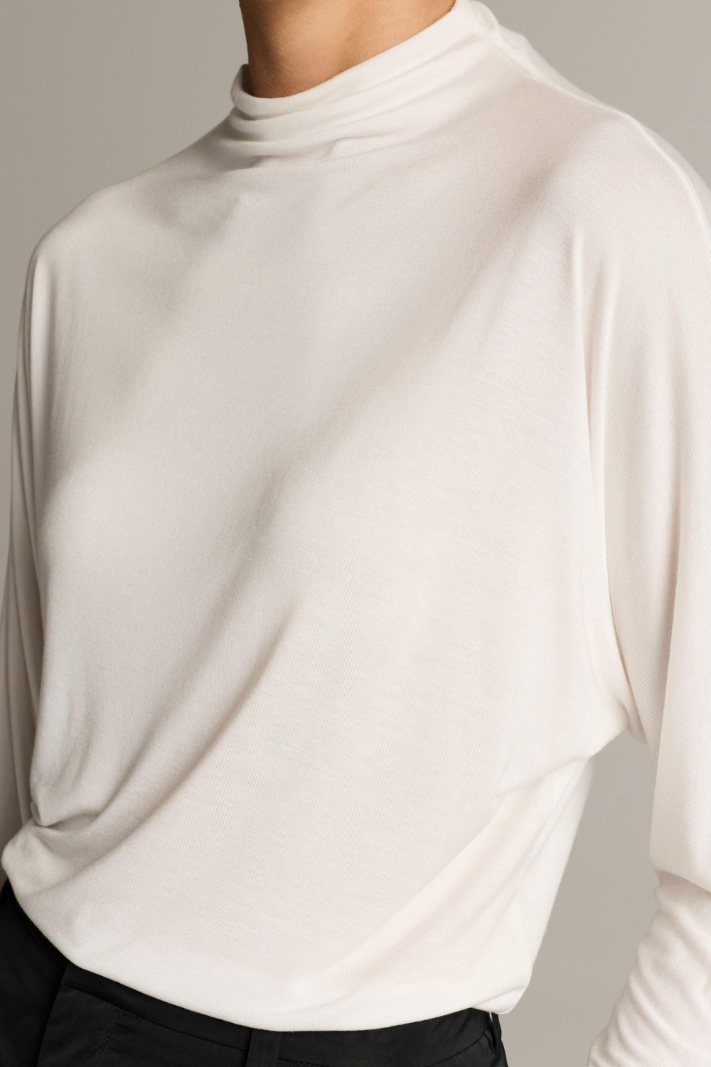 Longsleeve Draped Funnel-Neck in Ivory