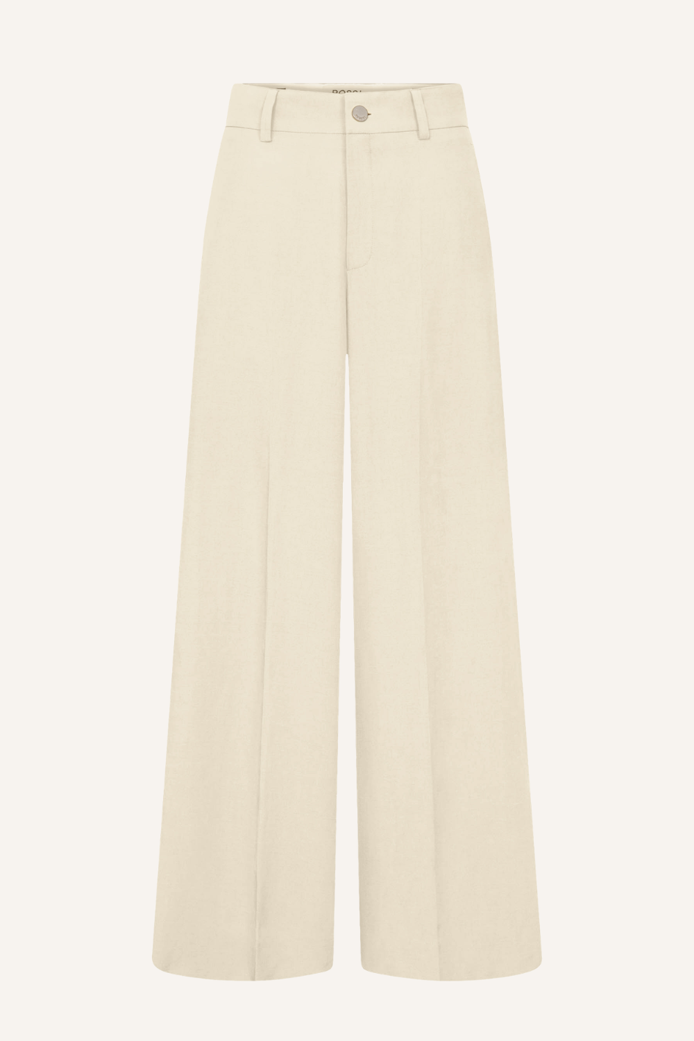 Elegante Hose mit weitem Bein, hoher Leibhöhe, seitlichen Eingriffstaschen, Leistentaschen hinten mit Knopf und verstellbarem Innenbund