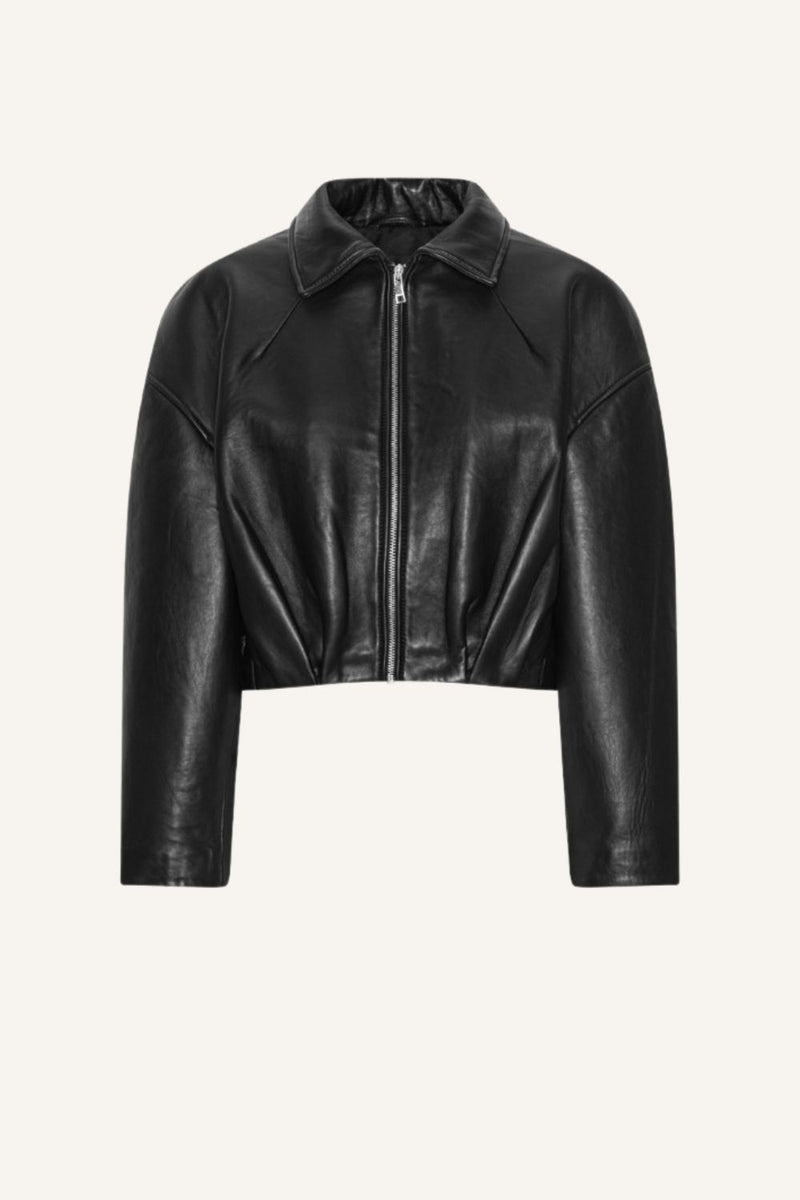 Lederjacke Bonded Boxy in Black