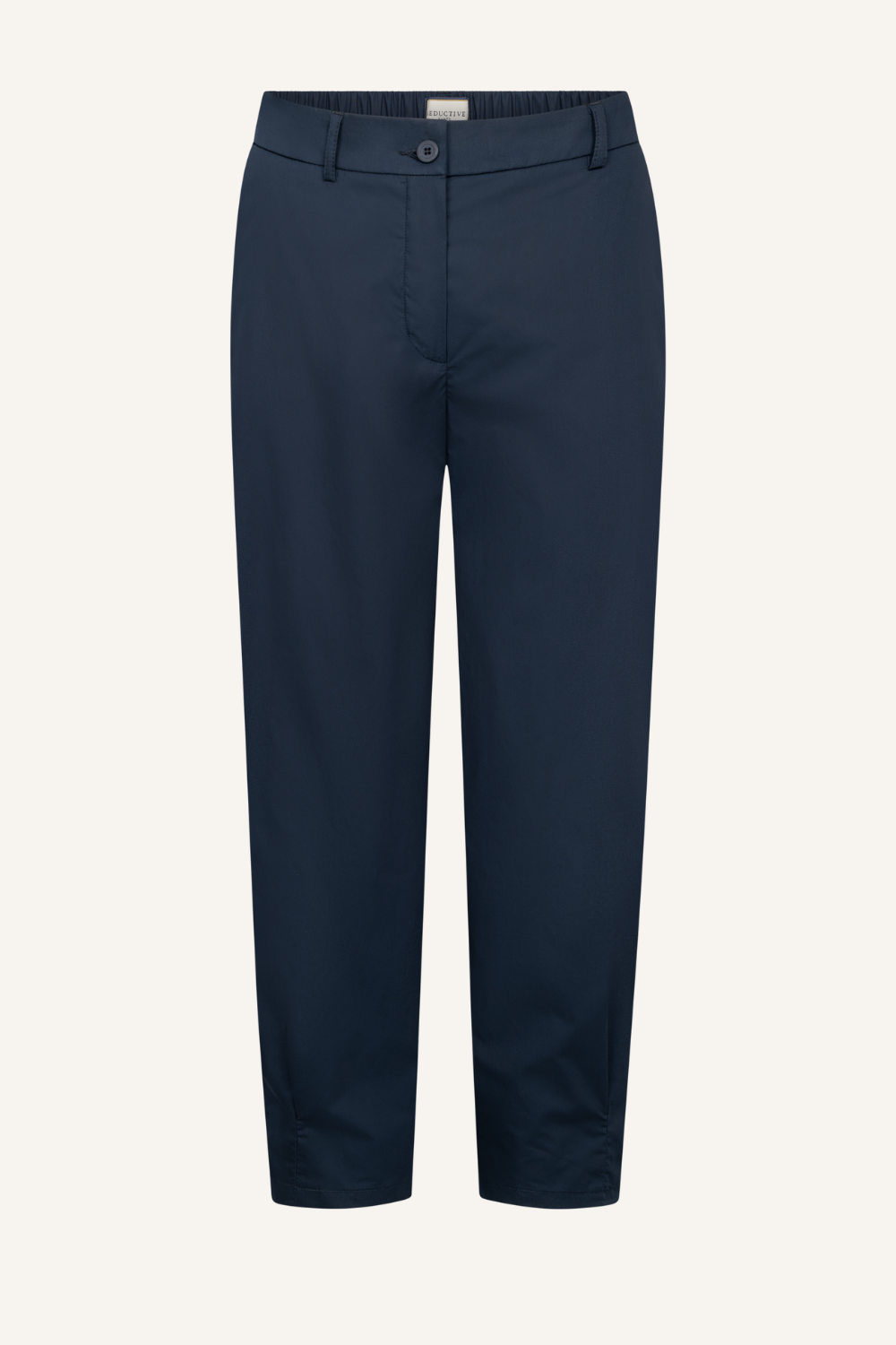 Dunkelblaue Damenhose mit Mid-Waist-Bund, Knopfverschluss und Relaxed Fit in zeitlosem, elegantem Design