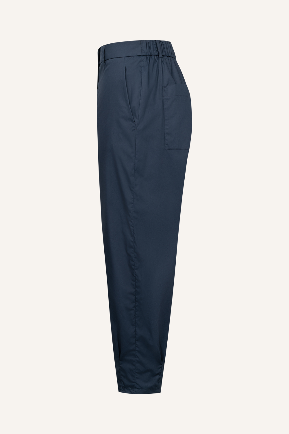 Dunkelblaue Damenhose mit Mid-Waist-Bund, Knopfverschluss und Relaxed Fit in zeitlosem, elegantem Design
