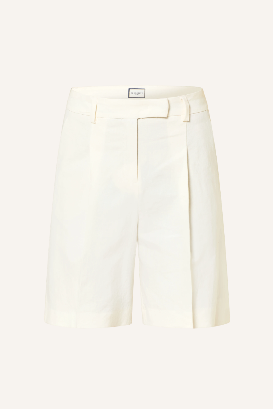 Helle Shorts mit hoher Leibhöhe, Bundfalten, schrägen Eingrifftaschen, Leistentaschen hinten und leichter Melange-Struktur aus Leinenstoff
