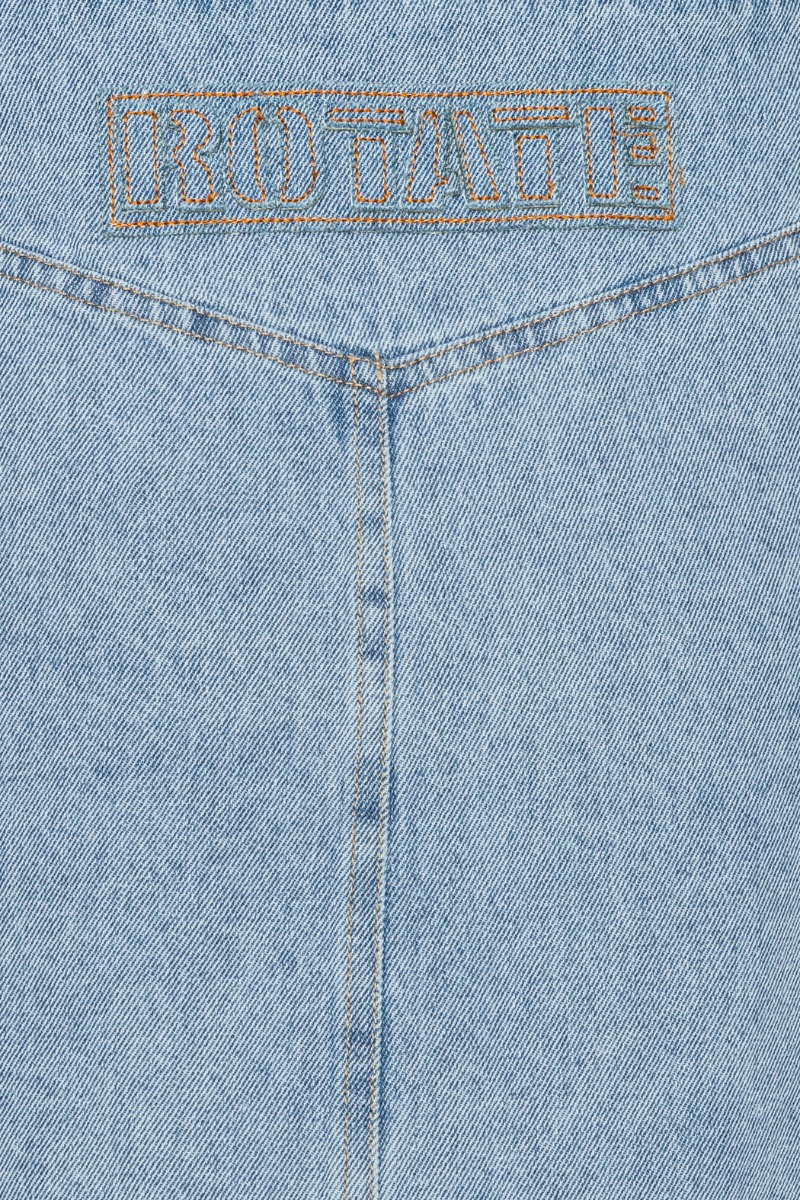 Jeansrock in gerader Form mit Schnürdetail vorne von Rotate. Der Rock ist kurz und hellblau