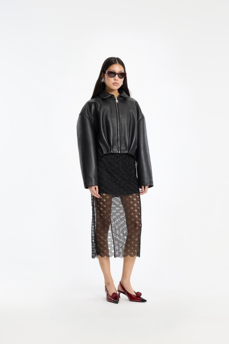 Lederjacke Bonded Boxy in Black