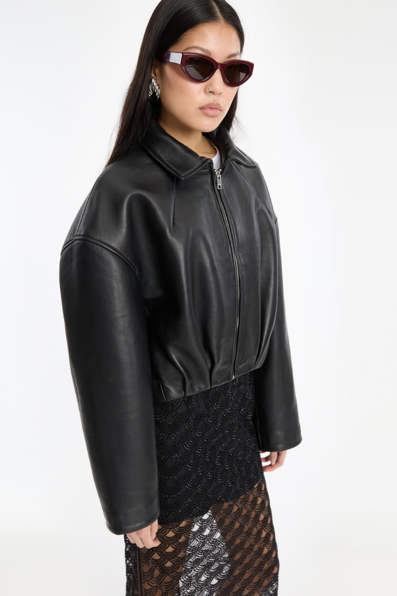 Lederjacke Bonded Boxy in Black