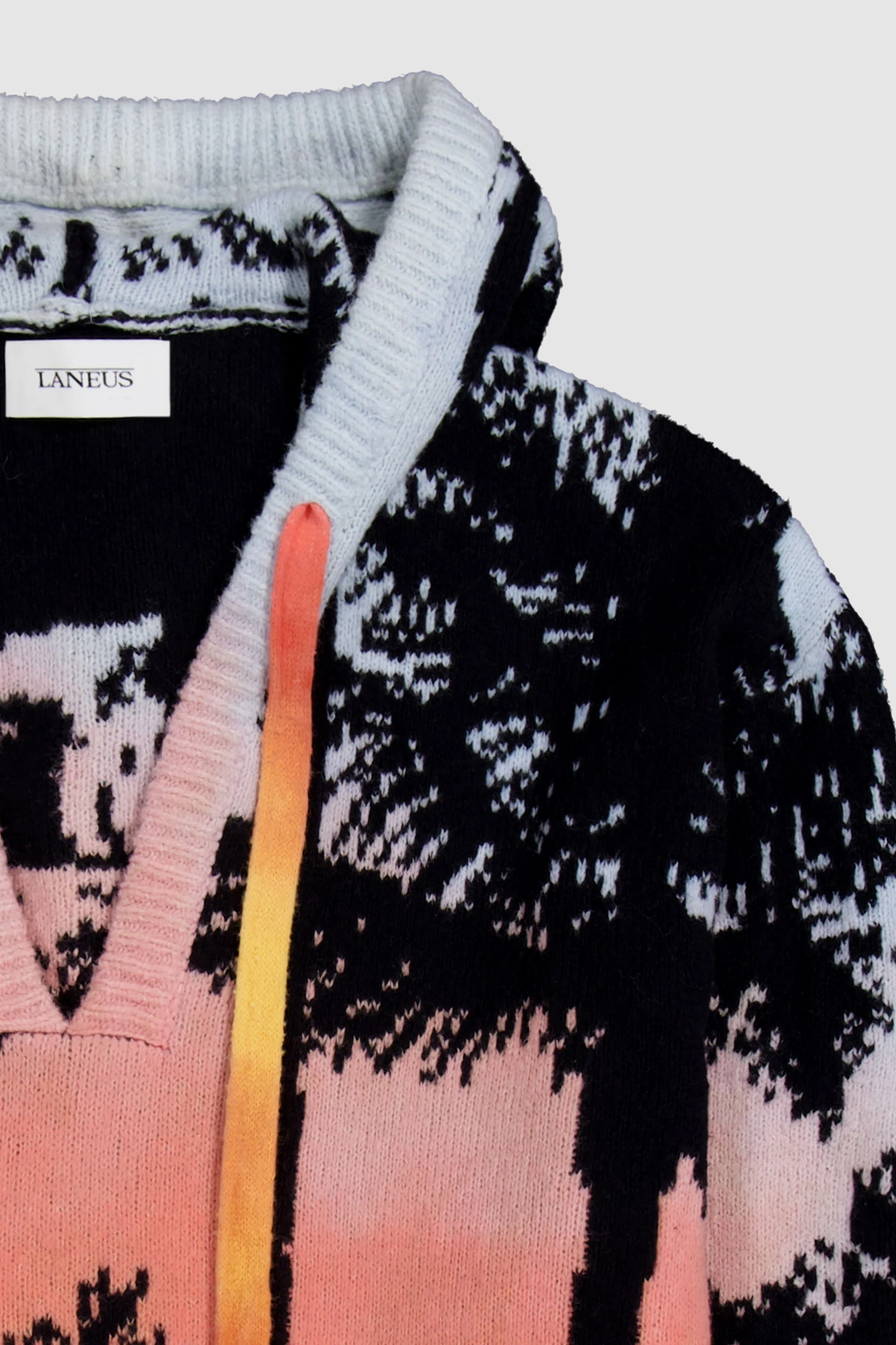 Detailansicht des oberen Drittels der Laneus Palm multicolor printed hoodie.