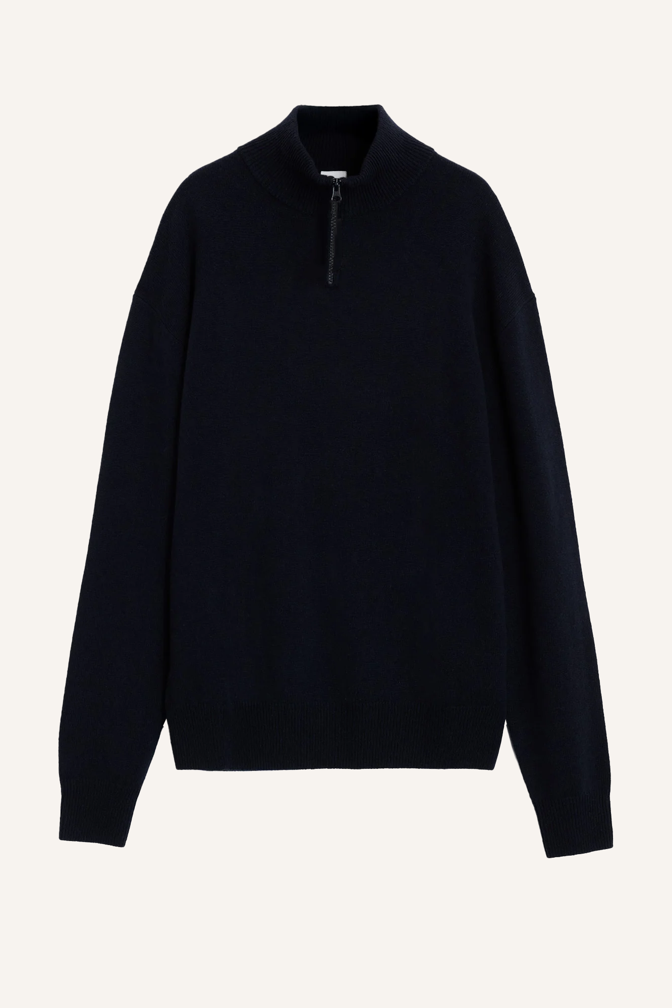 Halblanger Pullover aus Kaschmir-Wollmischung mit Stehkragen und Reißverschluss, schwarzes Aspesi-Logo am Schieber