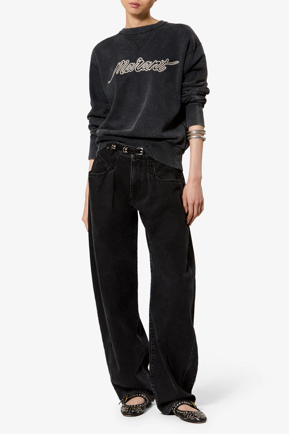 Besticktes Sweatshirt Rise in Faded Black
