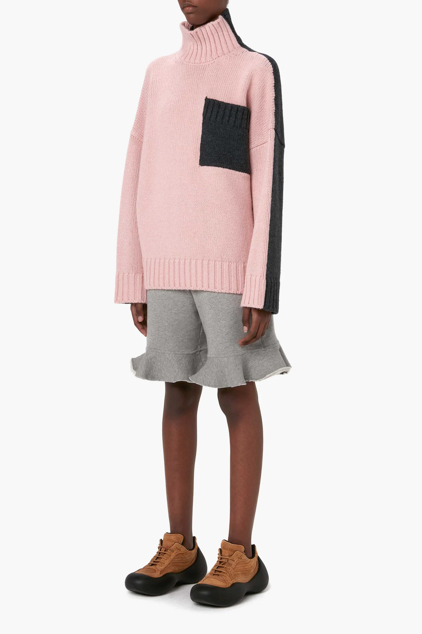 Contrast Patch Pocket Jumper Women Pink/ Grey