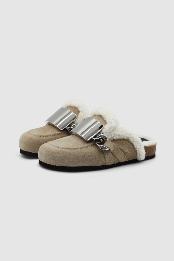 Padded Chain Mules Beige