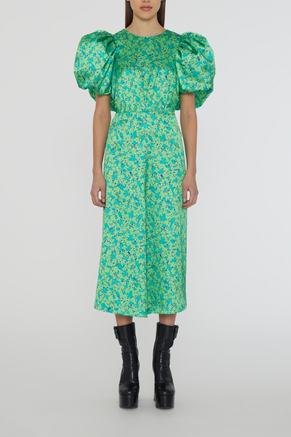 Midi Puff Sleeve Dress Clematis Green