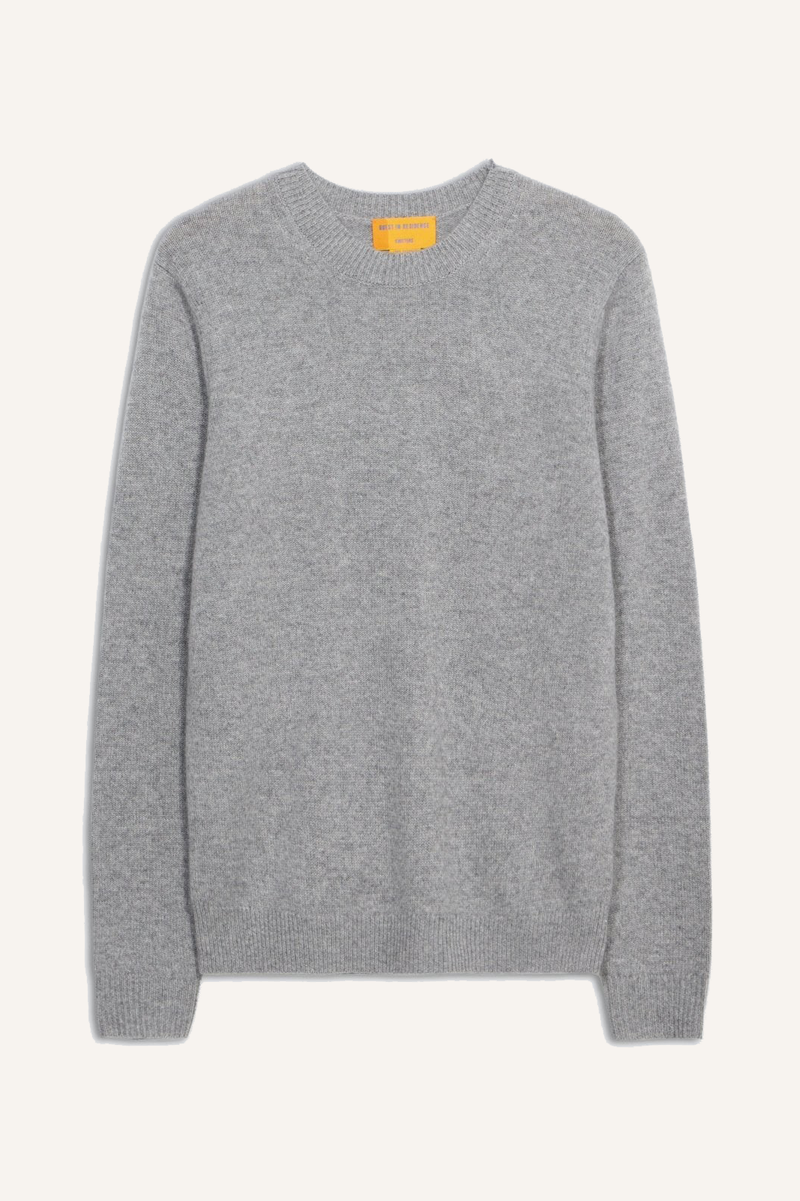 Klassischer Kaschmirpullover mit Rundhalsausschnitt aus mittelschwerem Kaschmir in hellgrau mit Jersey-Körpernaht