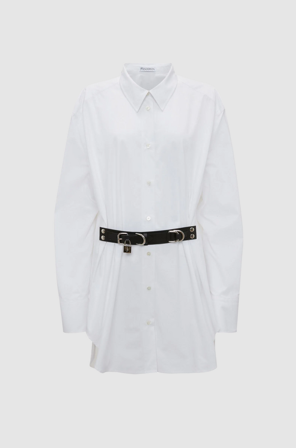 Padlock Strap Shirt Dress White