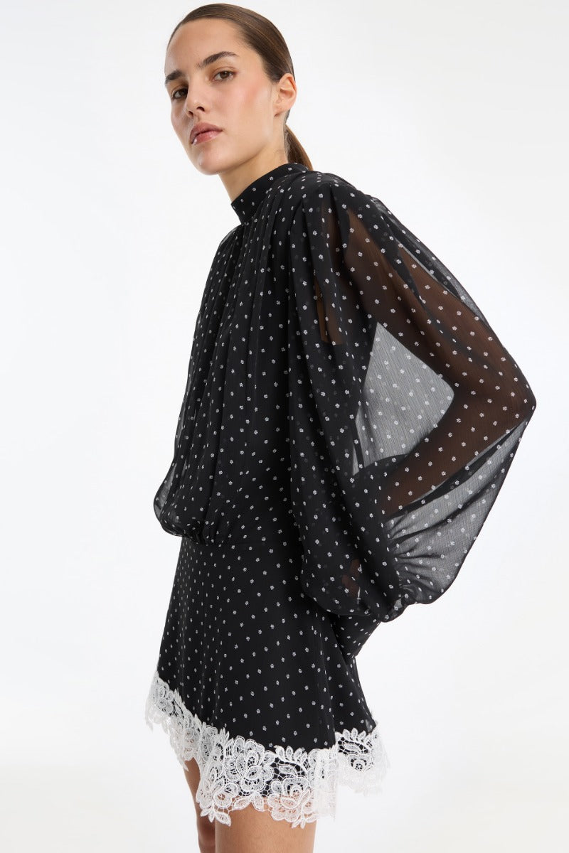 Kleid LS Lace Detail in Black Comb