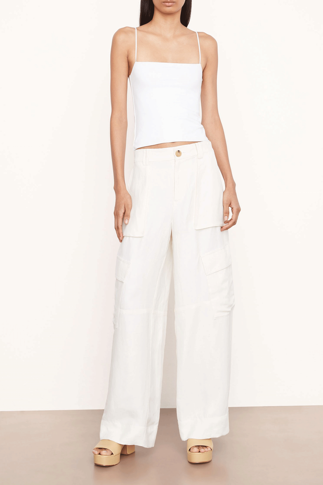 Wide Leg Cargo Pants Bone