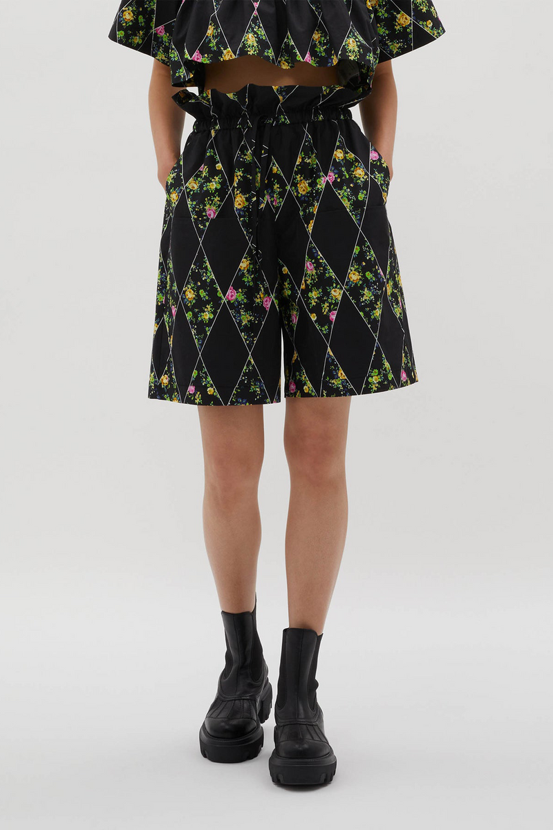 Bermuda Shorts With Flower Print Black
