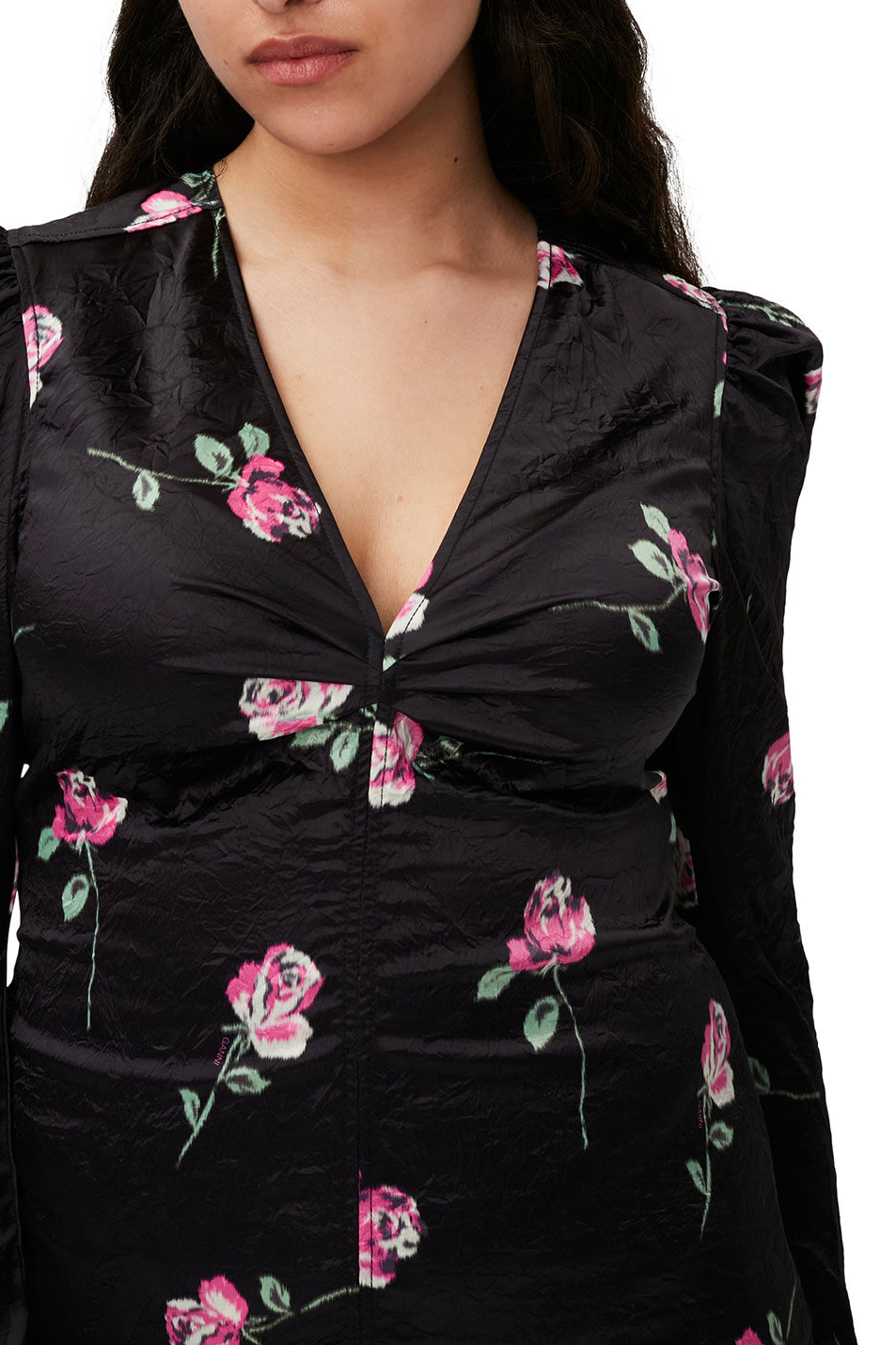 Satin V-Neck Dress Black