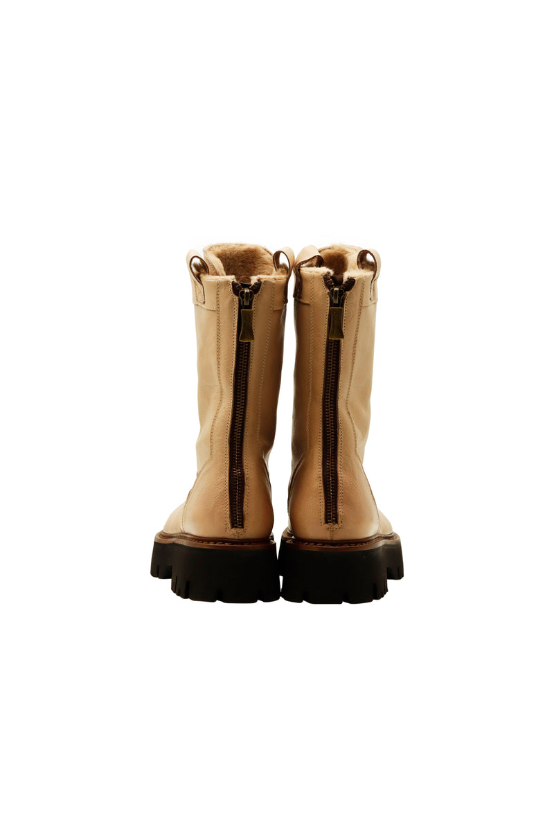 Laced Fur Boots Beige