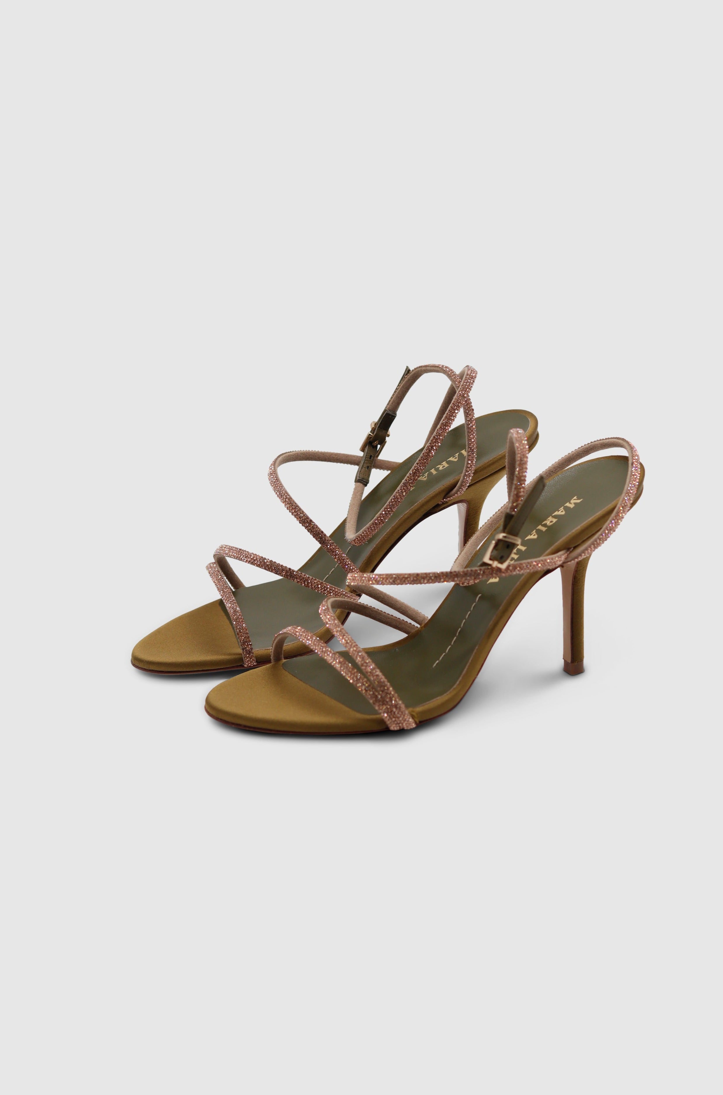 Fannia Crystal Sandals Satin Curry