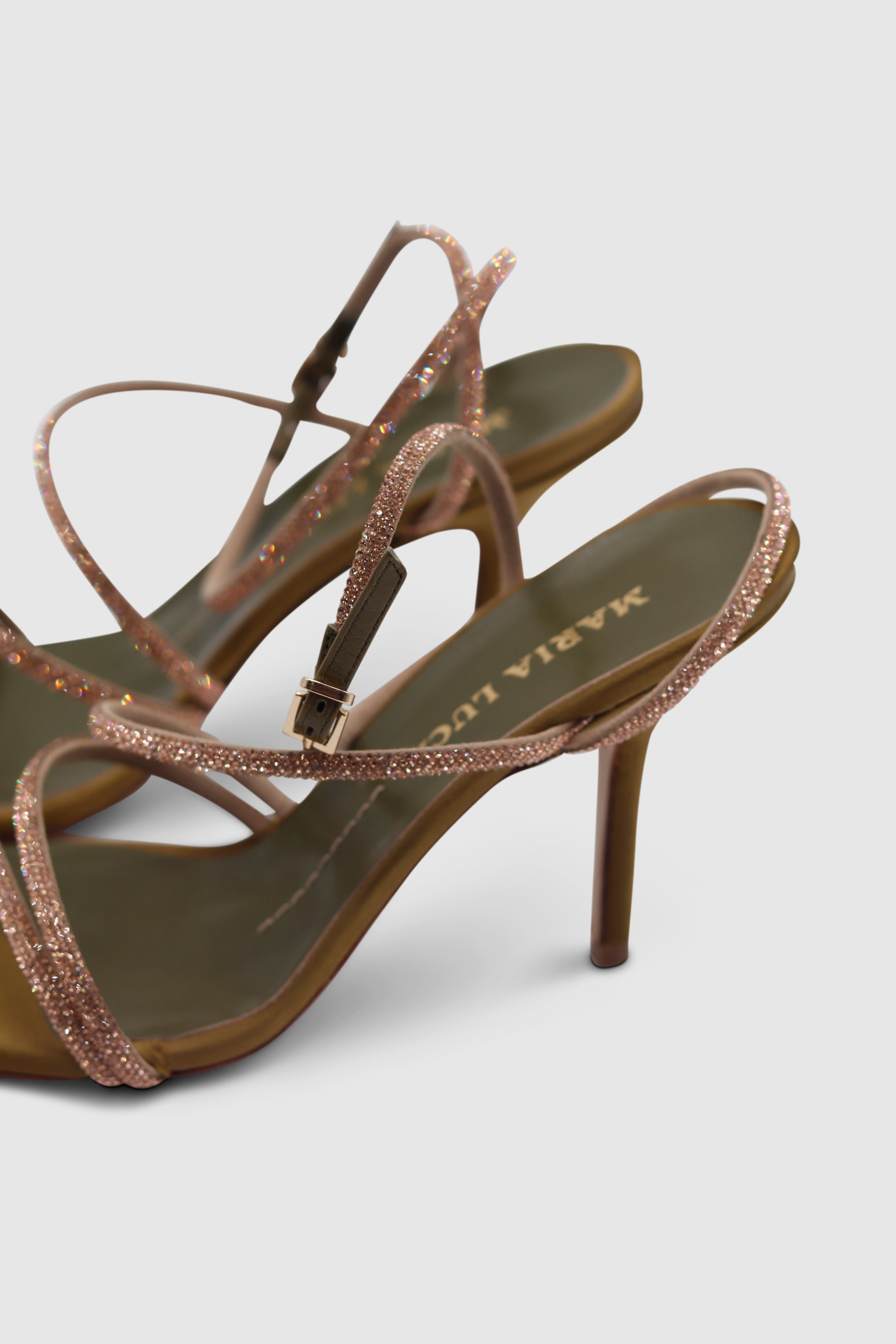 Fannia Crystal Sandals Satin Curry