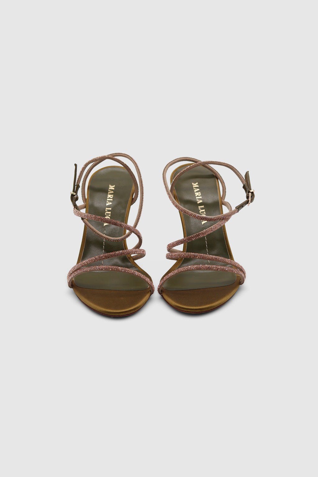 Fannia Crystal Sandals Satin Curry