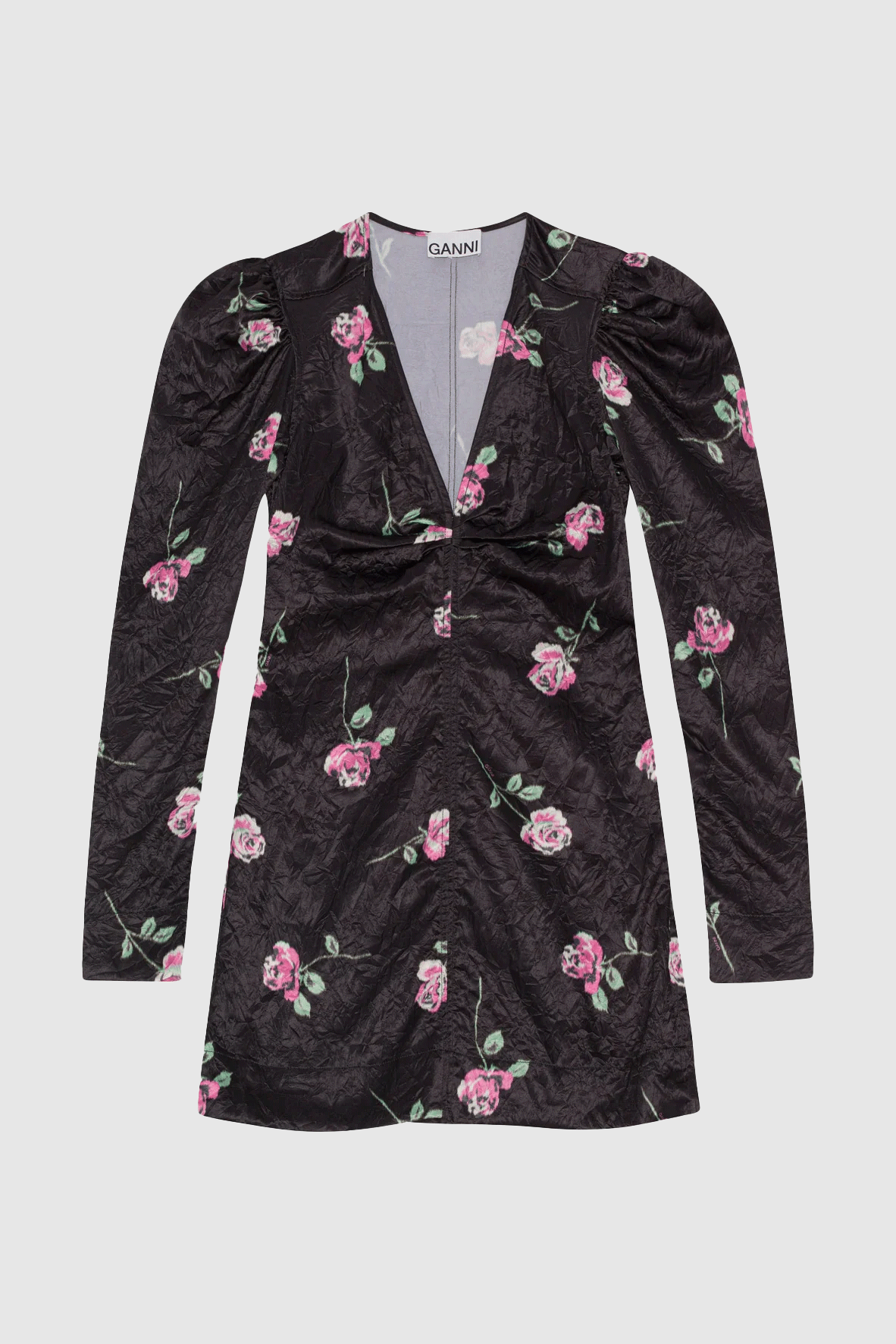 Satin V-Neck Dress Black