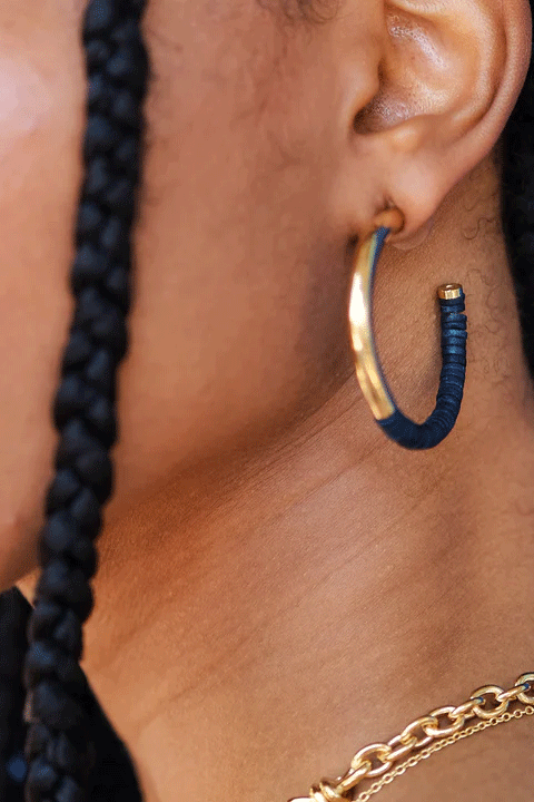 Karamu Horn Hoop Earrings Gold/ Blue