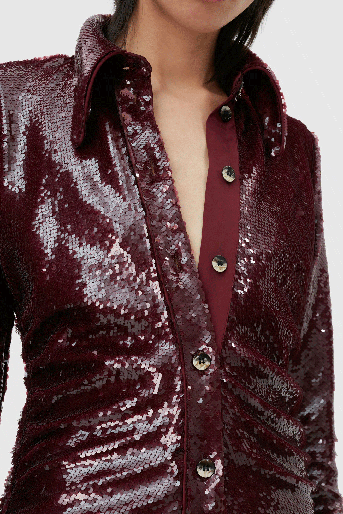 Sequins Glitter Shirt Dress Burgundy